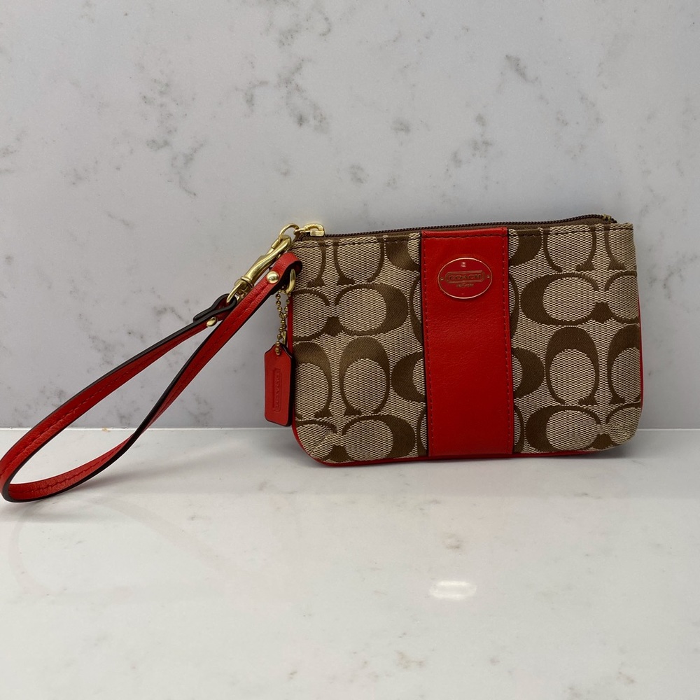 COACH Colorblock Coated Canvas Red Wristlet